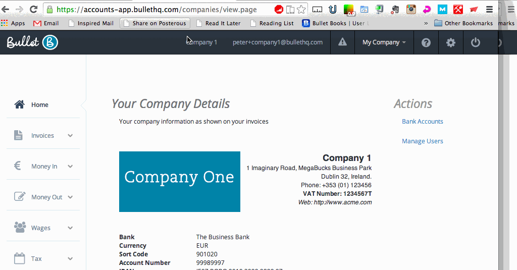 How do I link two companies as multi company in Bullet free online accounting software.