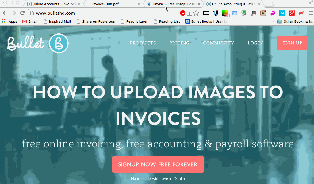 How do upload an image into bullets free online invoice template