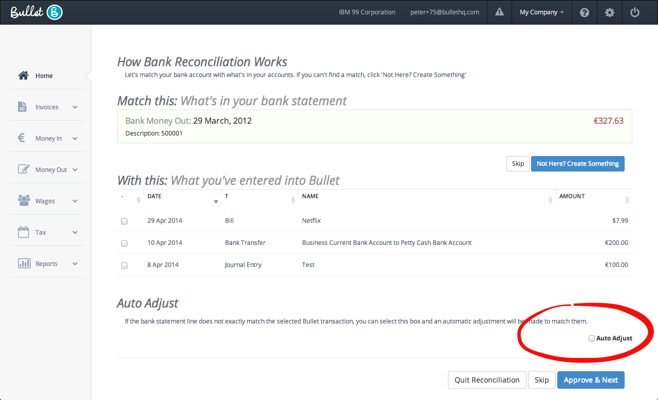 Auto adjust bank reconciliation tax Bullet free online accounting software